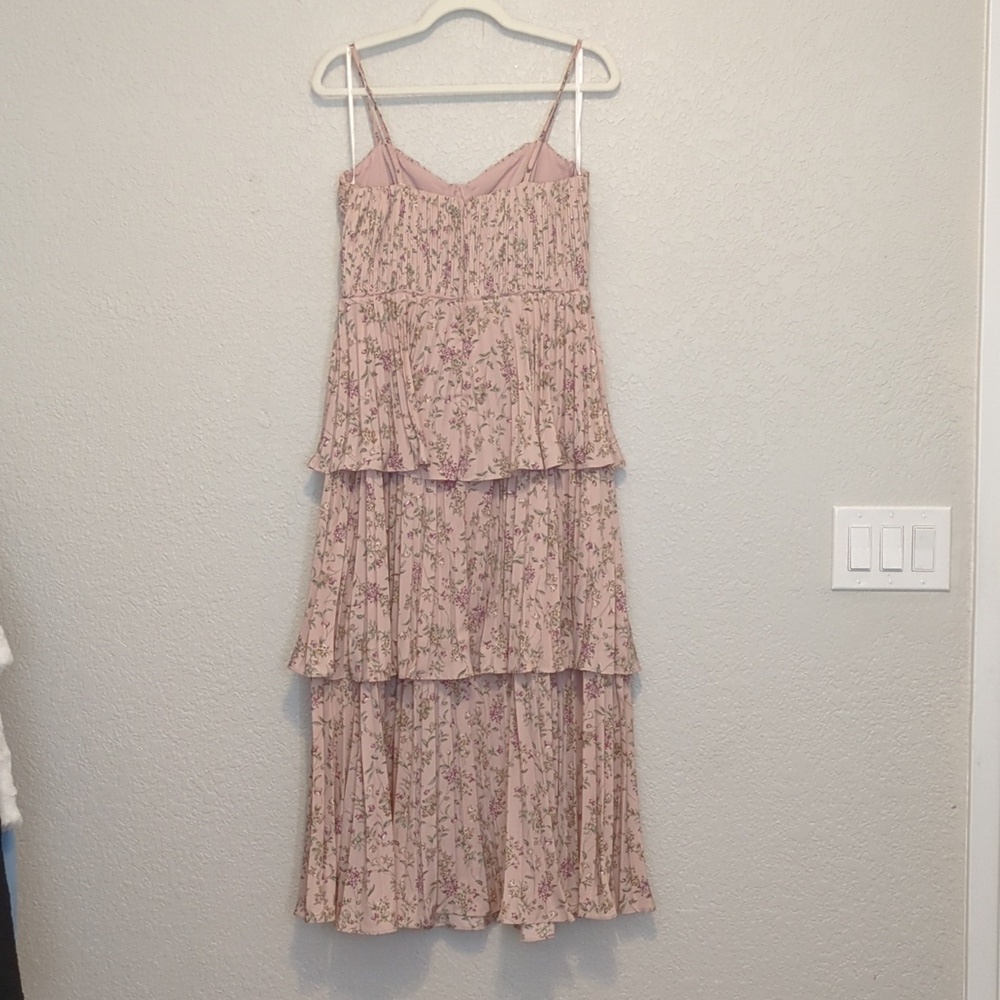 Lulu's Cascading Crush blush pink floral tiered sleeveless bustier midi dress - Picture 10 of 12
